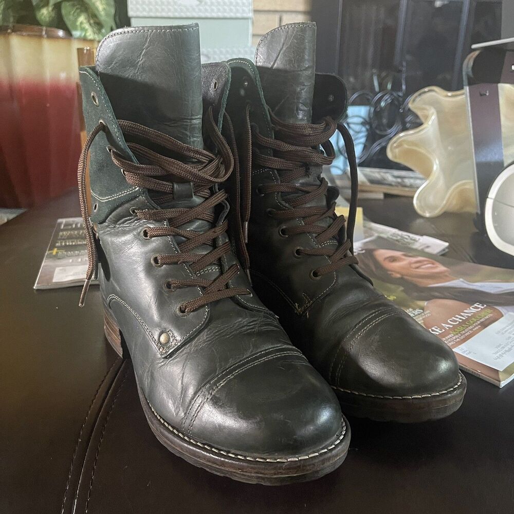 Taos Crave Green Leather Urban Combat Boots Round Toe 41/ US 10-10.5 - Picture 4 of 12